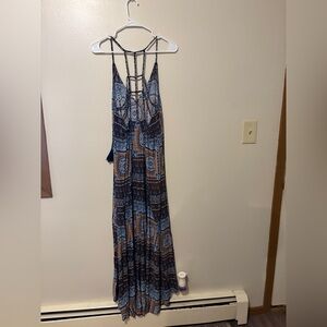 Entro Blue and Brown Backless Maxi Dress